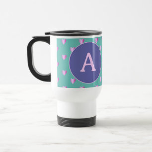 Personalisiertes Monogramm Herz Lilac Aquamarin Reisebecher