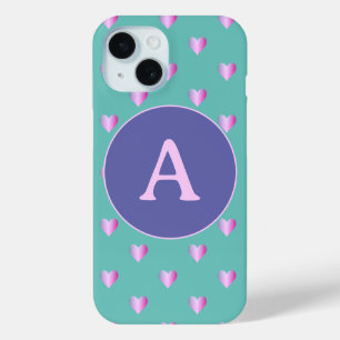 Personalisiertes Monogramm Herzmuster Lilac Aquama Case-Mate iPhone Hülle