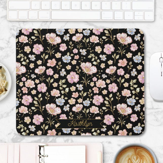 Personalisiertes Monogramm Hübsch Vintage Blumenmu Mousepad (In situ)