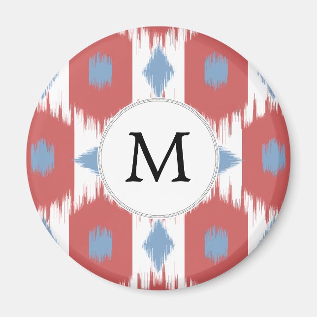 personalisiertes Monogramm Ikat rot und blau Magnet (Vorne)