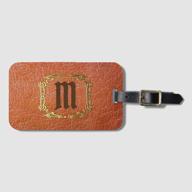 Personalisiertes Monogramm-Imitat-Leder Gepäckanhänger (Vorderseite (Horizontal))