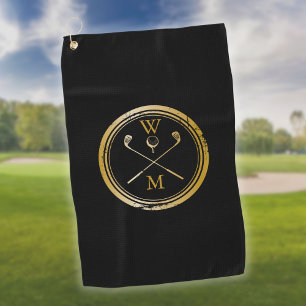 Personalisiertes Monogramm in Gold und Schwarz Golfhandtuch
