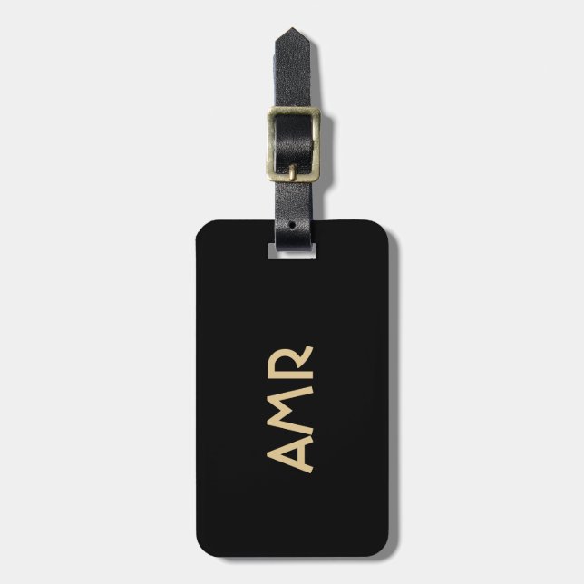 Personalisiertes Monogramm in Schwarz und Gold  Gepäckanhänger (Vorderseite vertikal)