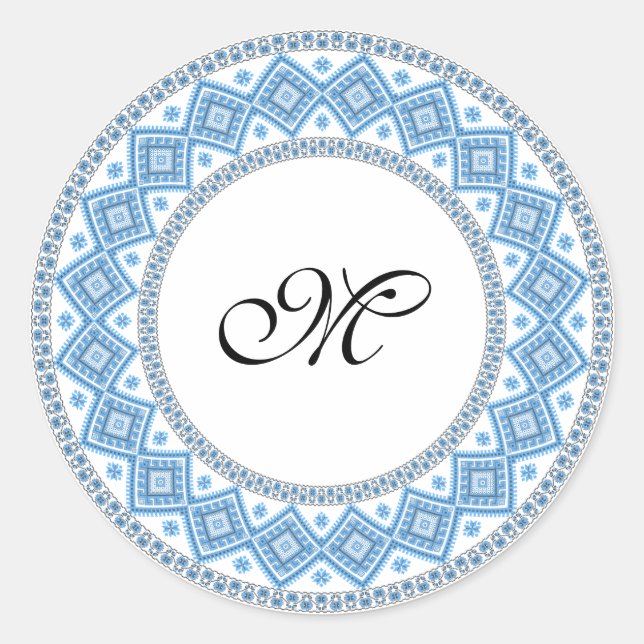 Personalisiertes Monogramm Initial Cross-stitch-Mu Runder Aufkleber (Vorderseite)