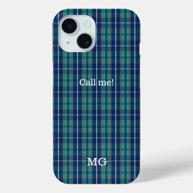 Personalisiertes Monogramm Kariertes Muster Blau u Case-Mate iPhone Hülle (Rückseite)