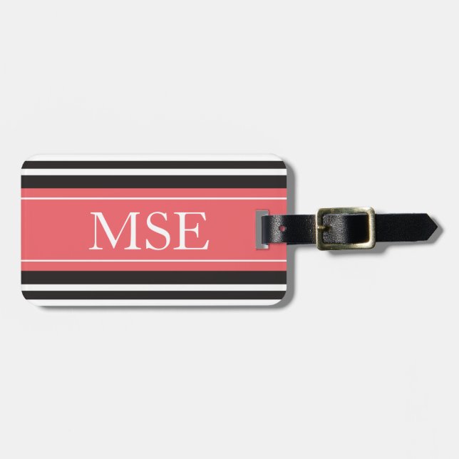 Personalisiertes Monogramm-korallenrote schwarze Gepäckanhänger (Vorderseite horizontal)