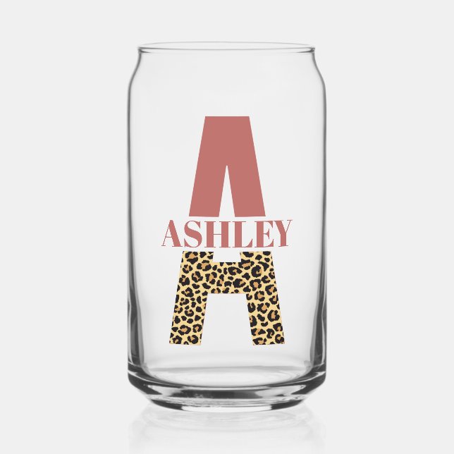 Personalisiertes Monogramm Letter A Pink Leopard-D Dosenglas (Vorderseite)