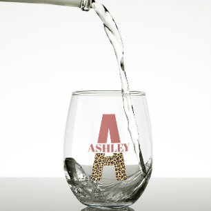 Personalisiertes Monogramm Letter A Pink Leopard-D Weinglas Ohne Stiel
