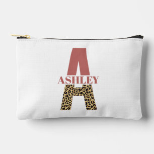Personalisiertes Monogramm Letter A Pink Leopard-D Zubehörtasche