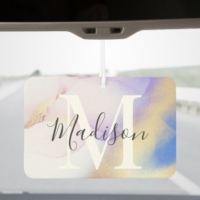 Personalisiertes Monogramm Lila Aquarellglas Autolufterfrischer (Von Creator hochgeladen)