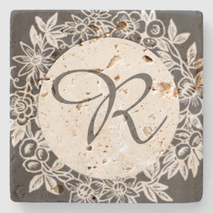 Personalisiertes Monogramm mit Blumen Steinuntersetzer