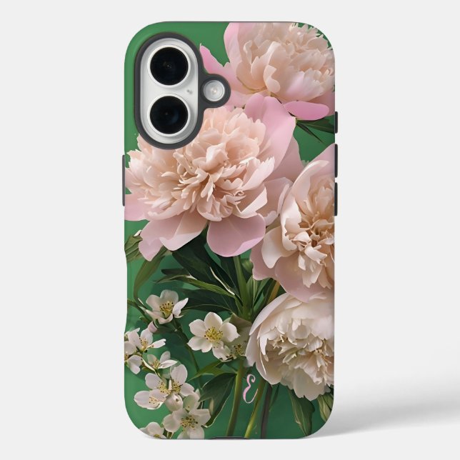 Personalisiertes Monogramm mit rosa Pfingstrosen Case-Mate iPhone Hülle (Rückseite)