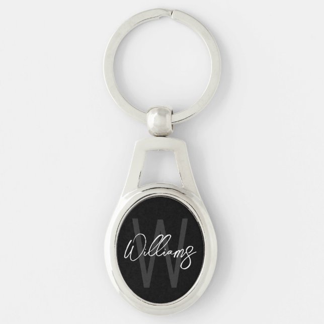 Personalisiertes Monogramm mit schwarzem Script un Schlüsselanhänger (Vorderseite)