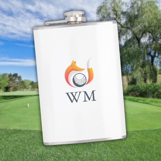 Personalisiertes Monogramm, moderner Fox- und Golf Flachmann (Personalized Monogram Modern Fox And Golf Ball Flask)