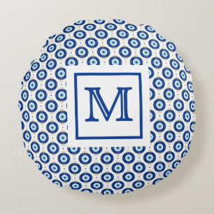 Personalisiertes Monogramm Modernes Böser Blick-Mu Rundes Kissen