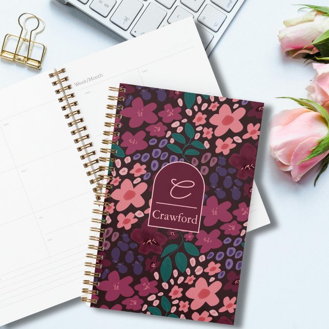 Personalisiertes Monogramm Moody Floral Planer (Moody Floral Personalized Planner)