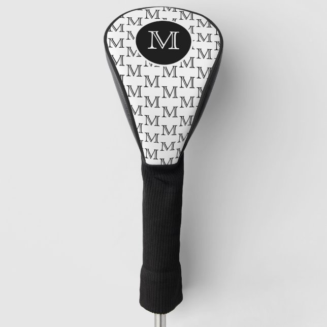 Personalisiertes Monogramm-Muster weiß und schwarz Golf Headcover (Vorderseite)