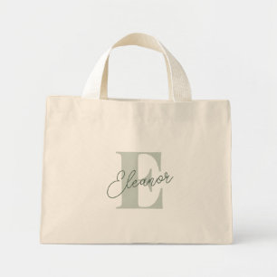 Personalisiertes Monogramm Name Sage Green Script Mini Stoffbeutel