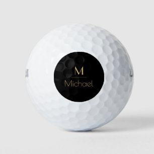 Personalisiertes Monogramm Name Schwarz & Gold Golfball