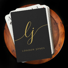 Personalisiertes Monogramm Name Schwarzes Gold Spielkarten