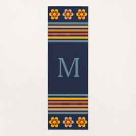 Personalisiertes Monogramm Navy Blue Retro Yogamatte