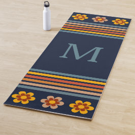 Personalisiertes Monogramm Navy Blue Retro Yogamatte