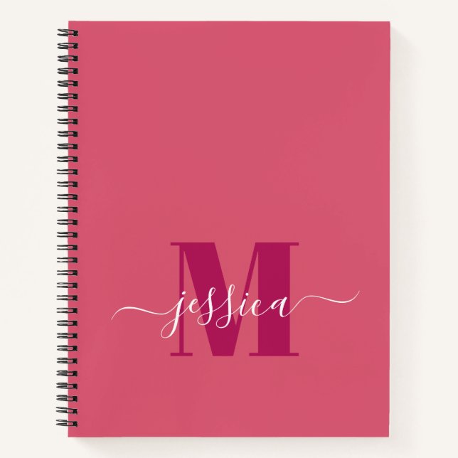 Personalisiertes Monogramm-Notebook in Rosa und Ro Notizbuch (Vorderseite)