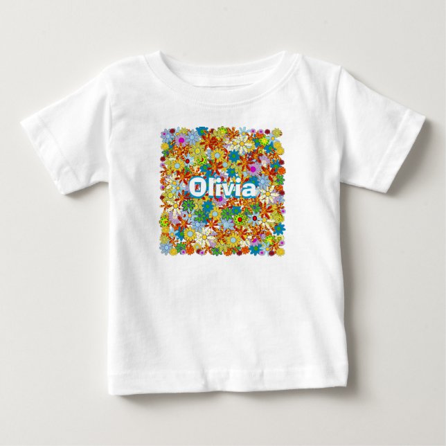 Personalisiertes Monogramm oder Blumenmuster Baby T-shirt (Vorderseite)