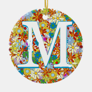 Personalisiertes Monogramm oder Blumenmuster Keramik Ornament