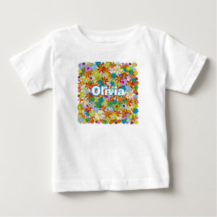 Personalisiertes Monogramm oder Namens-Blumenmuste Baby T-shirt