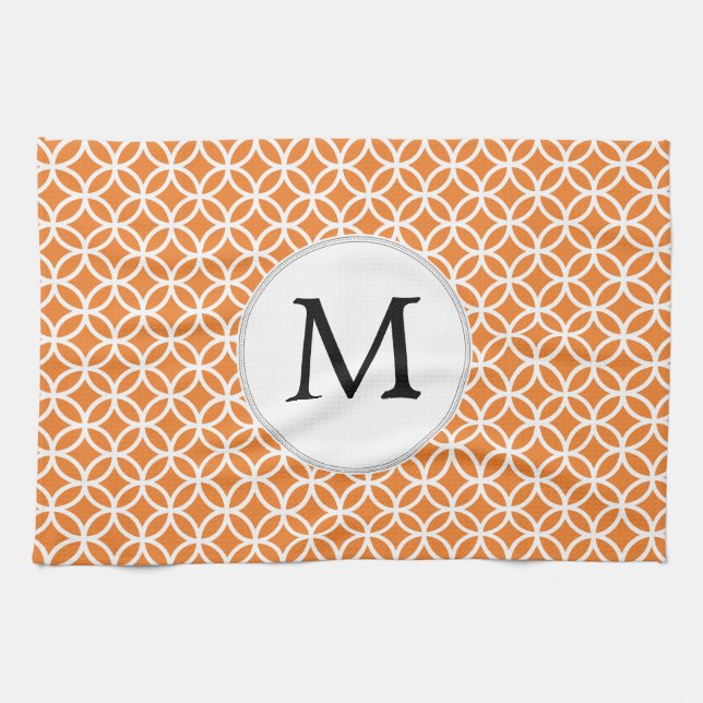 Personalisiertes Monogramm Orange-Doppelringe Handtuch (Horizontal)