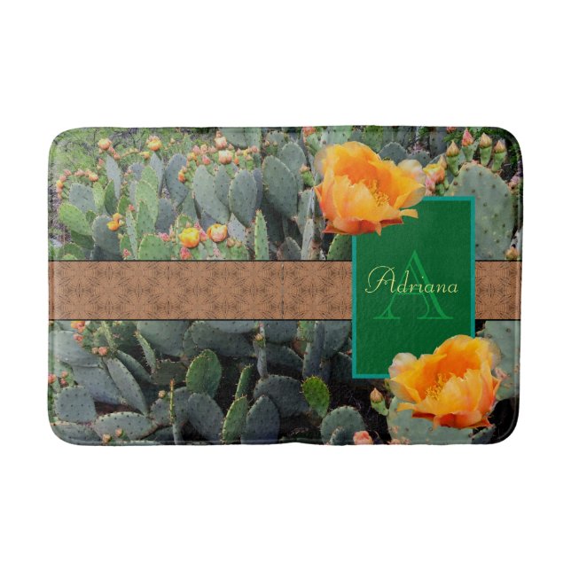 Personalisiertes Monogramm Orange Prickly Pear Cac Badematte (Vorderseite)