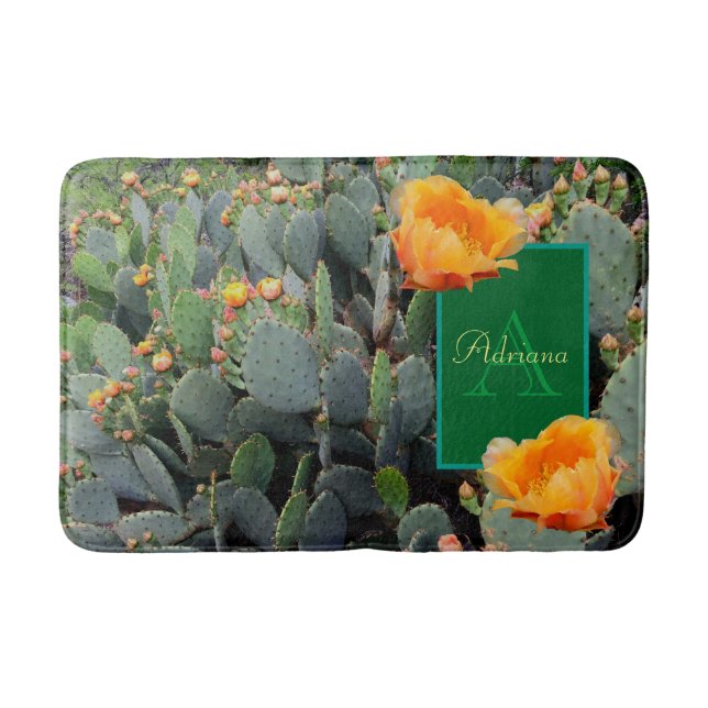 Personalisiertes Monogramm Orange Prickly Pear Cac Badematte (Vorderseite)