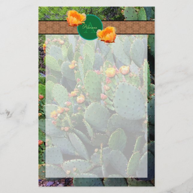 Personalisiertes Monogramm Orange Prickly Pear Cac Briefpapier (Vorderseite)