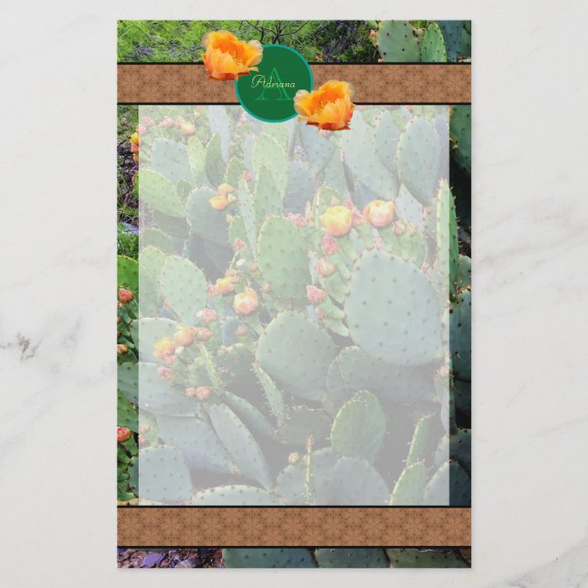 Personalisiertes Monogramm Orange Prickly Pear Cac Briefpapier (Vorderseite)