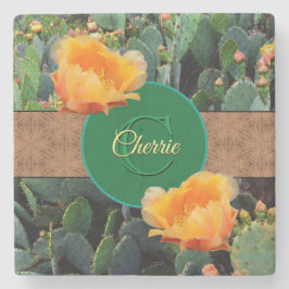 Personalisiertes Monogramm Orange Prickly Pear Cac Steinuntersetzer