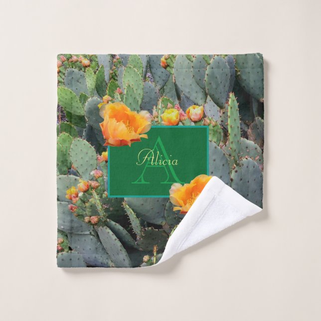 Personalisiertes Monogramm Orange Prickly Pear Cac Waschlappen (Waschlappen)