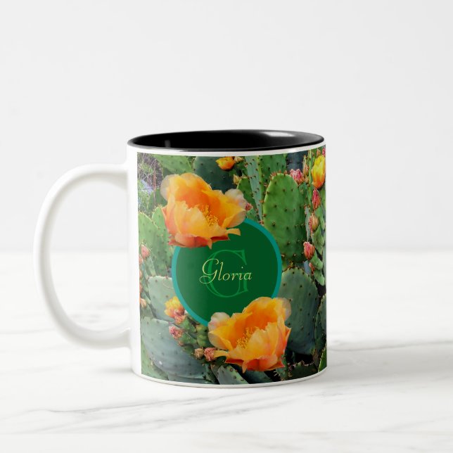 Personalisiertes Monogramm-orange stachelige Zweifarbige Tasse (Links)