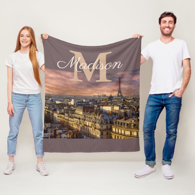 Personalisiertes Monogramm Paris Frankreich Eiffel Fleecedecke (Beispiel)