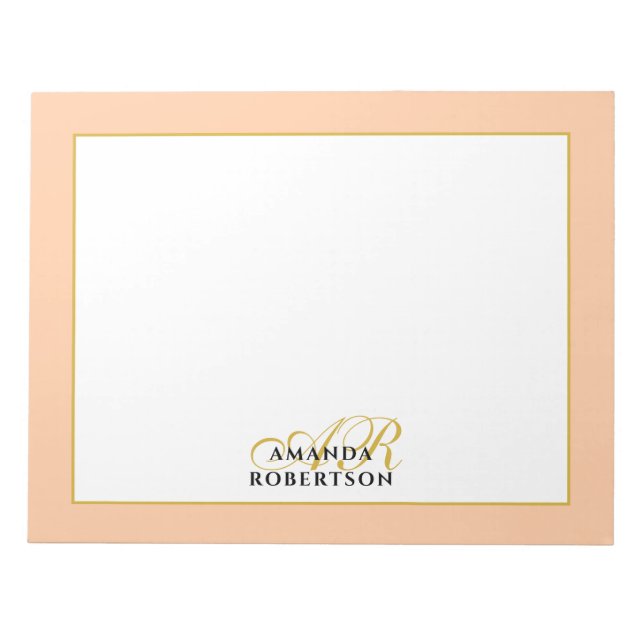 Personalisiertes Monogramm Pfirsich Gold Schwarz S Notizblock (Vorderseite)