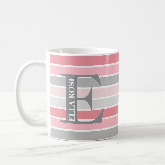 Personalisiertes Monogramm "Pink-Farbtöne" gestric Kaffeetasse (Links)