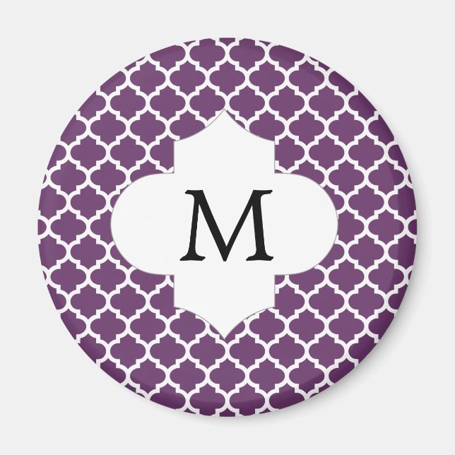 Personalisiertes Monogramm Quatrefolie Lila und we Magnet (Vorne)