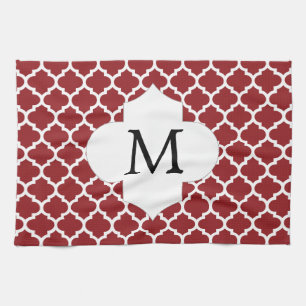 Personalisiertes Monogramm Quatrefolie rot und wei Küchentuch