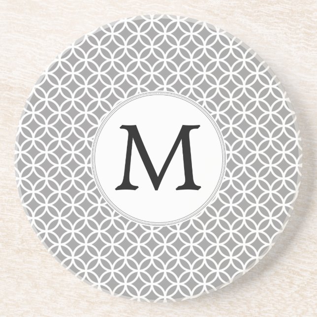 Personalisiertes Monogramm-Ringe-Muster Sandstein Untersetzer (Vorne)
