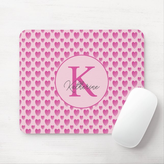 Personalisiertes Monogramm rosa Herzen Mousepad (Mit Mouse)