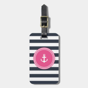 Personalisiertes Monogramm Rosa und Marine Gepäckanhänger