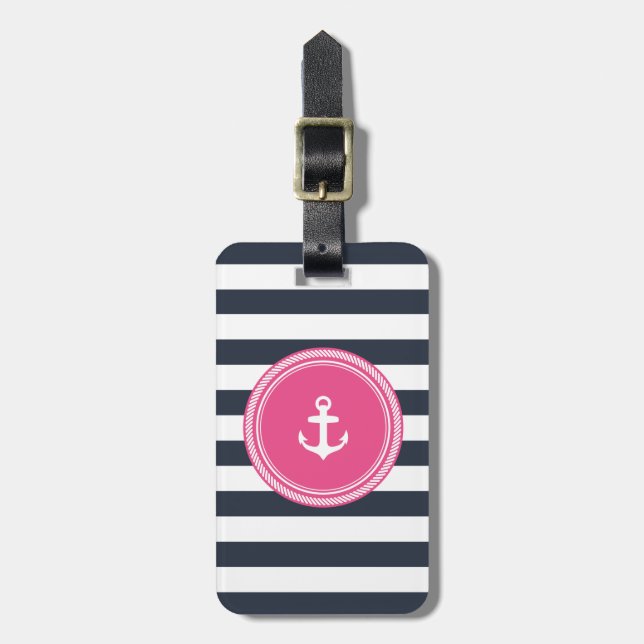 Personalisiertes Monogramm Rosa und Marine Gepäckanhänger (Vorderseite vertikal)