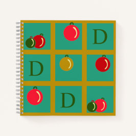 Personalisiertes Monogramm Rot Grün, Gold Ornament Notizbuch