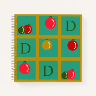Personalisiertes Monogramm Rot Grün, Gold Ornament Notizbuch