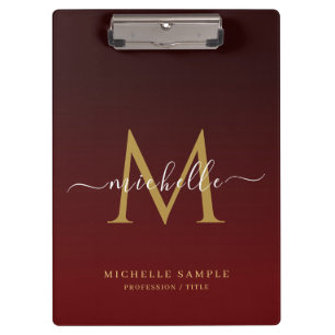 Personalisiertes Monogramm Rot Schwarz Gold Kallig Klemmbrett